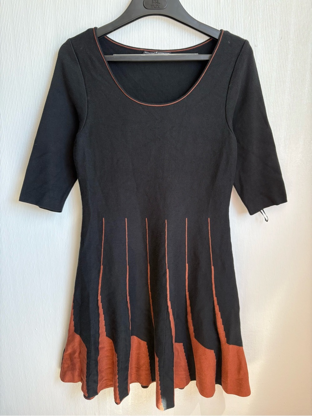 Peruvian Connection Black Dress with Rust Contrast Hem